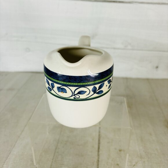 Pfaltzgraff ORLEANS Blue Green Vine Yellow Stoneware 12oz Handle Creamer Pitcher - Picture 4 of 14